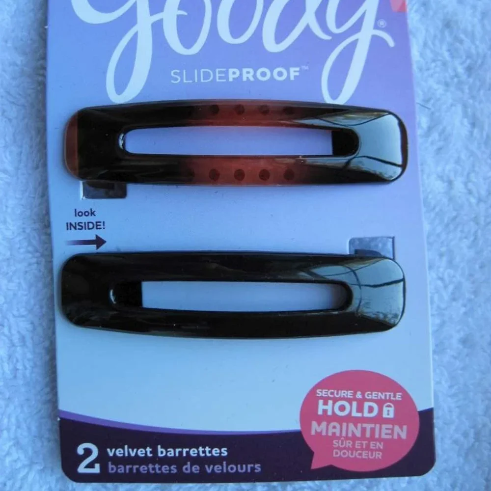 2 Packs - 2 Goody Slideproof Velvet Plastic Stay Put Secure Fit Hair Barrettes